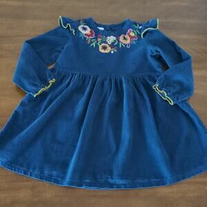Mud Pie toddler girls Embroidered  Cord Dress Navy blue color girls size 4T EUC